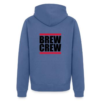 Brew Crew Balken Spruch - Unisex Premium Bio Zip Hoodie - Taubenblau - Hinten - Nico (187cm)