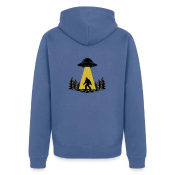 Bigfoot UFO Believer Design| Sasquatch Alien Tee - Unisex Premium Bio Zip Hoodie - Taubenblau - Hinten - Nico (187cm)