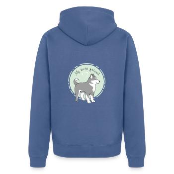 Süße Malamute ist mein bester Freund - Unisex Premium Bio Zip Hoodie - Taubenblau - Hinten - Nico (187cm)