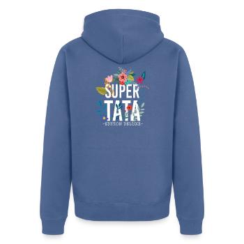 Super Tata, annonce de grossesse, - Veste à capuche bio Premium Unisexe - bleu pigeon - Dos - Nico (187cm)