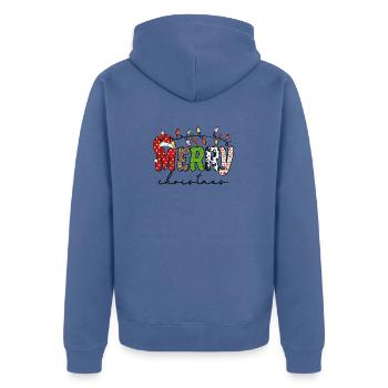 FROHE Weihnachten, Weihnachtsmannmütze - Unisex Premium Bio Zip Hoodie - Taubenblau - Hinten - Nico (187cm)