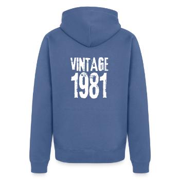 Vintage 1981 - Unisex Premium Organic Zip Hoodie - stone blue - Back - Nico (187cm)