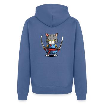 Samurai Cat #39 - Unisex Premium Organic Zip Hoodie - stone blue - Back - Nico (187cm)