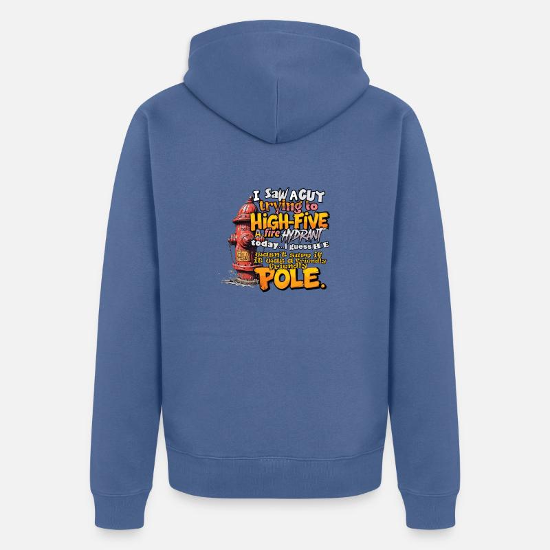 High Five an einem Hydranten - Unisex Premium Bio Zip Hoodie - Taubenblau