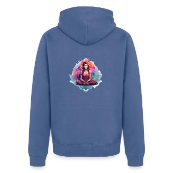 Femme méditante, méditation, mudras, chakras - Veste à capuche bio Premium Unisexe - bleu pigeon - Dos - Nico (187cm)