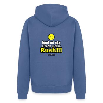 lönd mi etz eifach mol in Rueh > Vektor - Unisex Premium Bio Zip Hoodie - Taubenblau - Hinten - Nico (187cm)