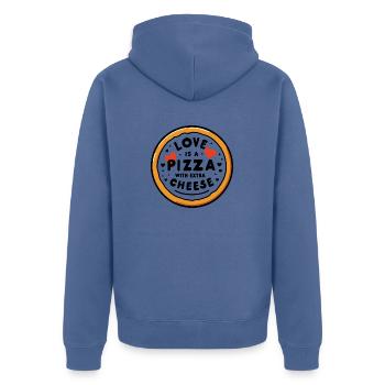 Liebe ist eine Pizza mit extra Käse - Unisex Premium Bio Zip Hoodie - Taubenblau - Hinten - Nico (187cm)
