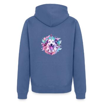 Le chien bleu et violet - Veste à capuche bio Premium Unisexe - bleu pigeon - Dos - Nico (187cm)
