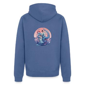Den Drachen beschützen - Unisex Premium Bio Zip Hoodie - Taubenblau - Hinten - Nico (187cm)