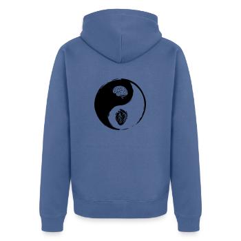 Yin Yang Heart Brain - Unisex Premium Organic Zip Hoodie - stone blue - Back - Nico (187cm)