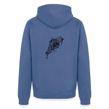 Blühender Rabe - Unisex Premium Bio Zip Hoodie - Taubenblau - Hinten - Nico (187cm)