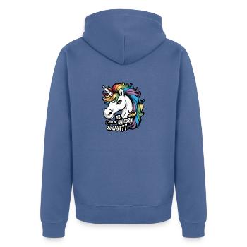 Yes I Am A Unicorn So What - Veste à capuche bio Premium Unisexe - bleu pigeon - Dos - Nico (187cm)