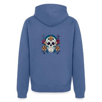 Mexican Muertos Day of the Dead Halloween Floral - Unisex Premium Organic Zip Hoodie - stone blue - Back - Nico (187cm)