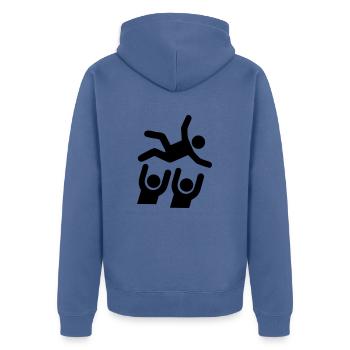 Festival Outfit Stage Dive Konzert Party - Unisex Premium Bio Zip Hoodie - Taubenblau - Hinten - Nico (187cm)