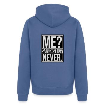 me sarcastic never Zitat - Unisex Premium Bio Zip Hoodie - Taubenblau - Hinten - Nico (187cm)
