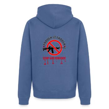 STOP GUN VIOLENCE | ENOUGH IS ENOUGH - Unisex Premium Organic Zip Hoodie - stone blue - Back - Nico (187cm)