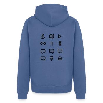 AWeTYet - Unisex Premium Organic Zip Hoodie - stone blue - Back - Nico (187cm)