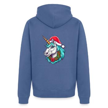 Unicorn for Christmas - Unisex Premium Organic Zip Hoodie - stone blue - Back - Nico (187cm)