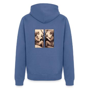 Twin Fly Fighter - Unisex Premium Bio Zip Hoodie - Taubenblau - Hinten - Nico (187cm)