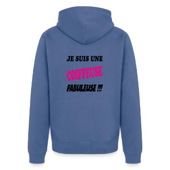 Je suis une coiffeuse fabuleuse !!! - Veste à capuche bio Premium Unisexe - bleu pigeon - Dos - Nico (187cm)