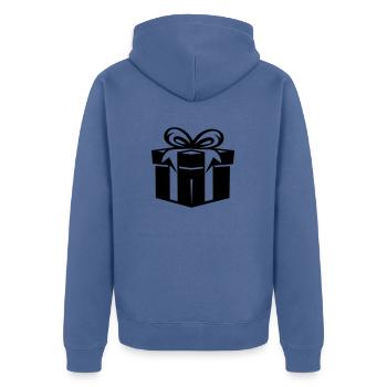 Nachdenkliche Schätze - Unisex Premium Bio Zip Hoodie - Taubenblau - Hinten - Nico (187cm)