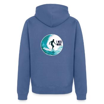 Surfer on the Wave I Need Wave - Unisex Premium Organic Zip Hoodie - stone blue - Back - Nico (187cm)