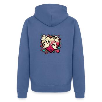 Retro Ghost Heart T-Shirt - Unisex Premium Bio Zip Hoodie - Taubenblau - Hinten - Nico (187cm)