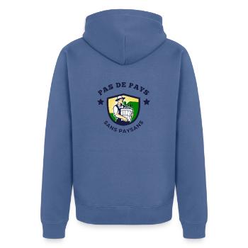 Pas de pays sans paysans - Veste à capuche bio Premium Unisexe - bleu pigeon - Dos - Nico (187cm)