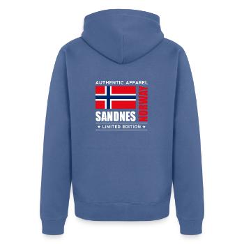 Sandnes (en anglais seulement) - Veste à capuche bio Premium Unisexe - bleu pigeon - Dos - Nico (187cm)