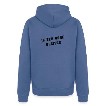 Je ne suis pas un bleiter. Chemises en dialecte flamand occidental - Veste à capuche bio Premium Unisexe - bleu pigeon - Dos - Nico (187cm)