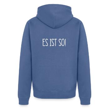 es ist so - Unisex Premium Bio Zip Hoodie - Taubenblau - Hinten - Nico (187cm)