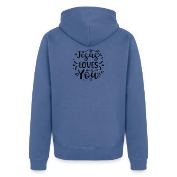 jesus liebt dich 01 - Unisex Premium Bio Zip Hoodie - Taubenblau - Hinten - Nico (187cm)