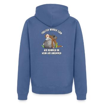 Wander Team Geschenk Bergsteiger Wanderung - Unisex Premium Bio Zip Hoodie - Taubenblau - Hinten - Nico (187cm)