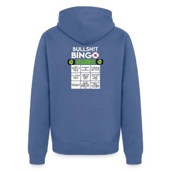 BINGO BULLSHIT VEGANER VEGAN - Unisex Premium Bio Zip Hoodie - Taubenblau - Hinten - Nico (187cm)
