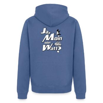 Ja Moin oder Watt? - Unisex Premium Bio Zip Hoodie - Taubenblau - Hinten - Nico (187cm)
