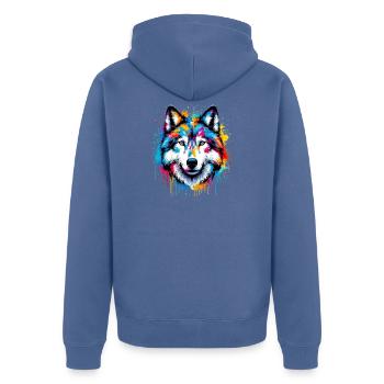 Wolf - Unisex Premium Bio Zip Hoodie - Taubenblau - Hinten - Nico (187cm)