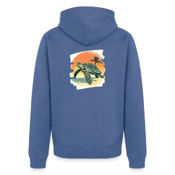 Sea Turtle Retro - Unisex Premium Organic Zip Hoodie - stone blue - Back - Nico (187cm)