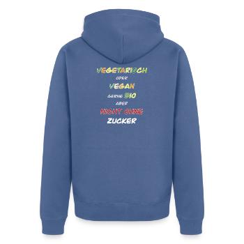 Végétarien, végétalien, bio de préférence ! - Veste à capuche bio Premium Unisexe - bleu pigeon - Dos - Nico (187cm)