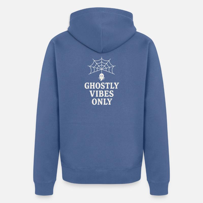 Geistlicher Spinnenweb-Print mit Geist - Unisex Premium Bio Zip Hoodie - Taubenblau