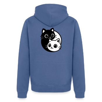 Ying Yang Katzenporträt  - Unisex Premium Bio Zip Hoodie - Taubenblau - Hinten - Nico (187cm)