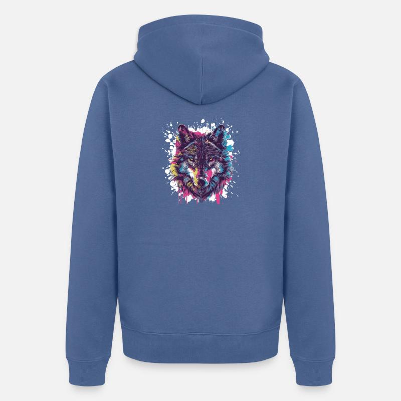 Wolf Tier Farbklecks - Unisex Premium Bio Zip Hoodie - Taubenblau