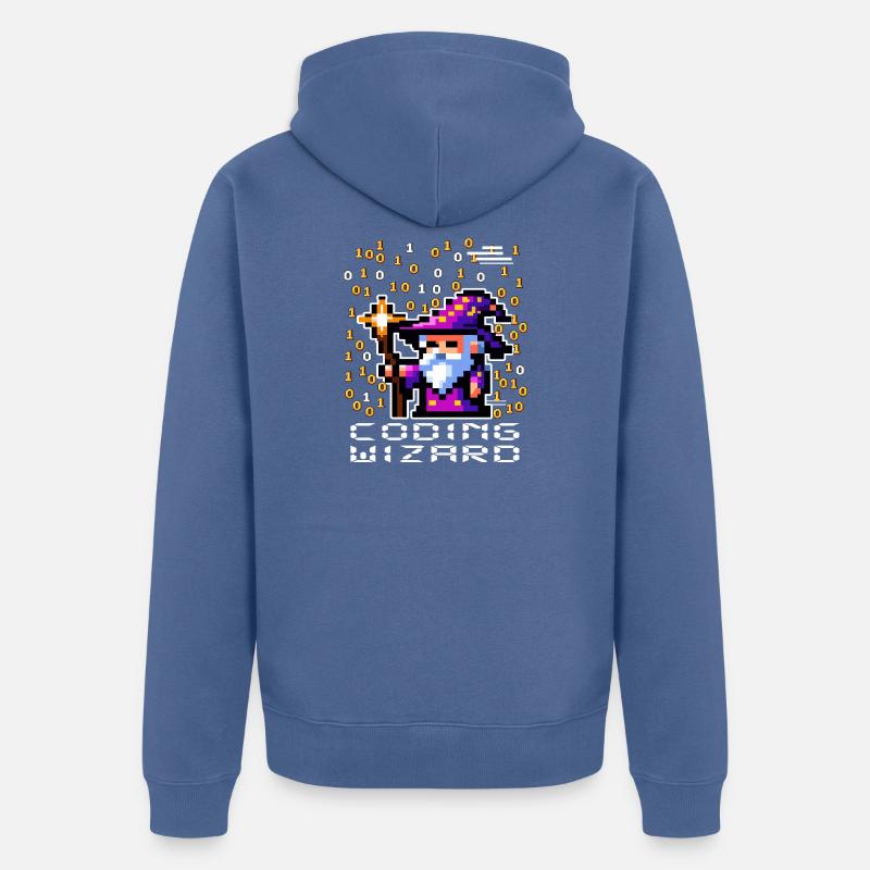 Zauberer-Pixel-Code - Unisex Premium Bio Zip Hoodie - Taubenblau