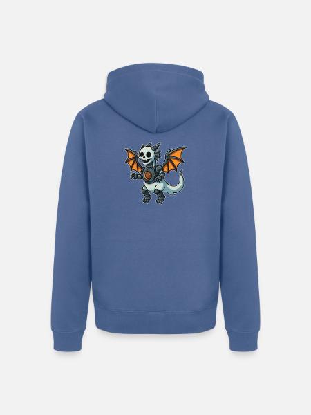Roboterdrache mit Knochenhelm und Flügeln - Unisex Premium Bio Zip Hoodie - Taubenblau