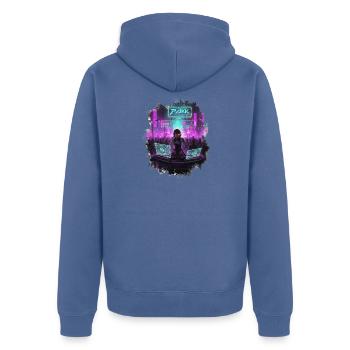 Cyberpunk_DJ_Party - Unisex Premium Bio Zip Hoodie - Taubenblau - Hinten - Nico (187cm)