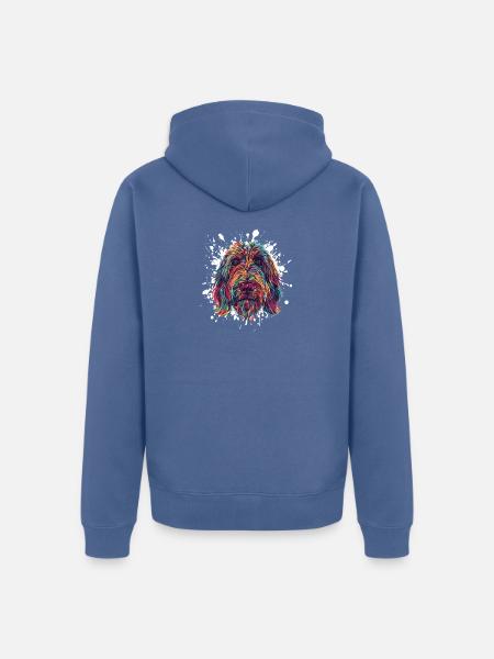 Farbenfrohes Hundeporträt Splashes - Unisex Premium Bio Zip Hoodie - Taubenblau