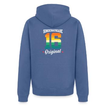16 Anniversaire - Veste à capuche bio Premium Unisexe - bleu pigeon - Dos - Nico (187cm)