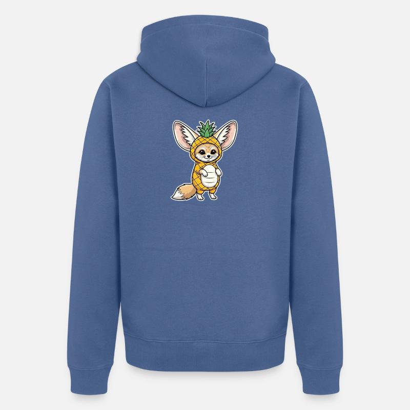 Fennek mit Ananas Comic Shirt Geschenk - Unisex Premium Bio Zip Hoodie - Taubenblau