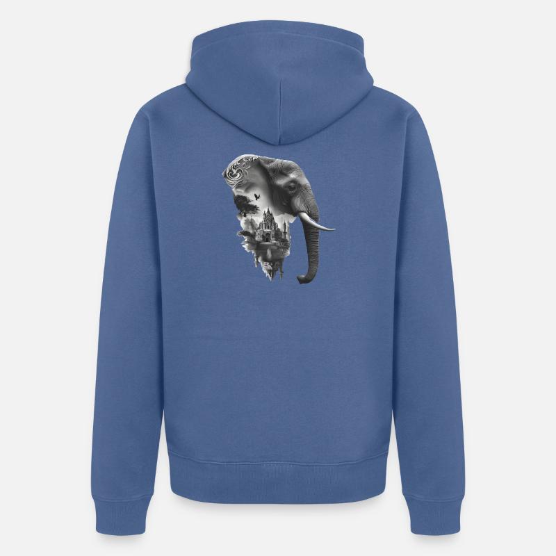 Éléphant et temple en collage - Veste à capuche bio Premium Unisexe - bleu pigeon