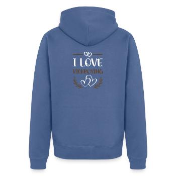 J’adore le kickboxing - Veste à capuche bio Premium Unisexe - bleu pigeon - Dos - Nico (187cm)