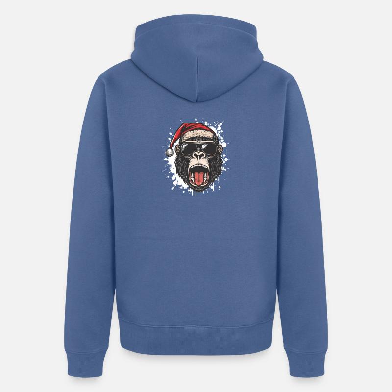 Gorille Noël drôle - Veste à capuche bio Premium Unisexe - bleu pigeon